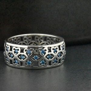 Silver Blue Sapphire Eternity Floral Eternity Ring